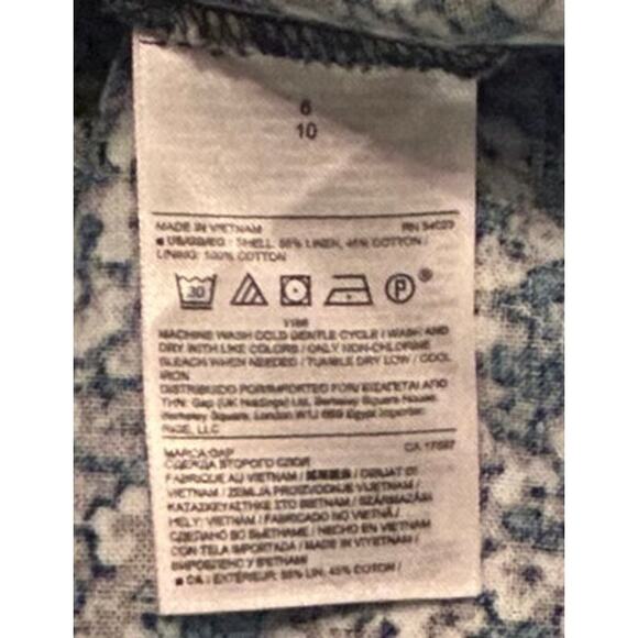 Gap Linen Cotton Fit Flare Blue Floral Sleeveless Summer Spring Dress Women Sz 6 - Picture 6 of 7